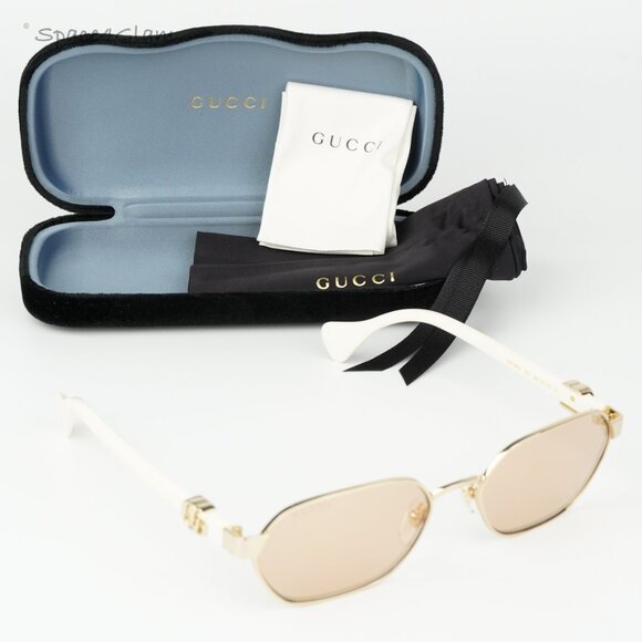 Gucci Women Sunglasses Gold Ivory Pink Geometric GG1593S 0002 BRAND NEW - Picture 9 of 10